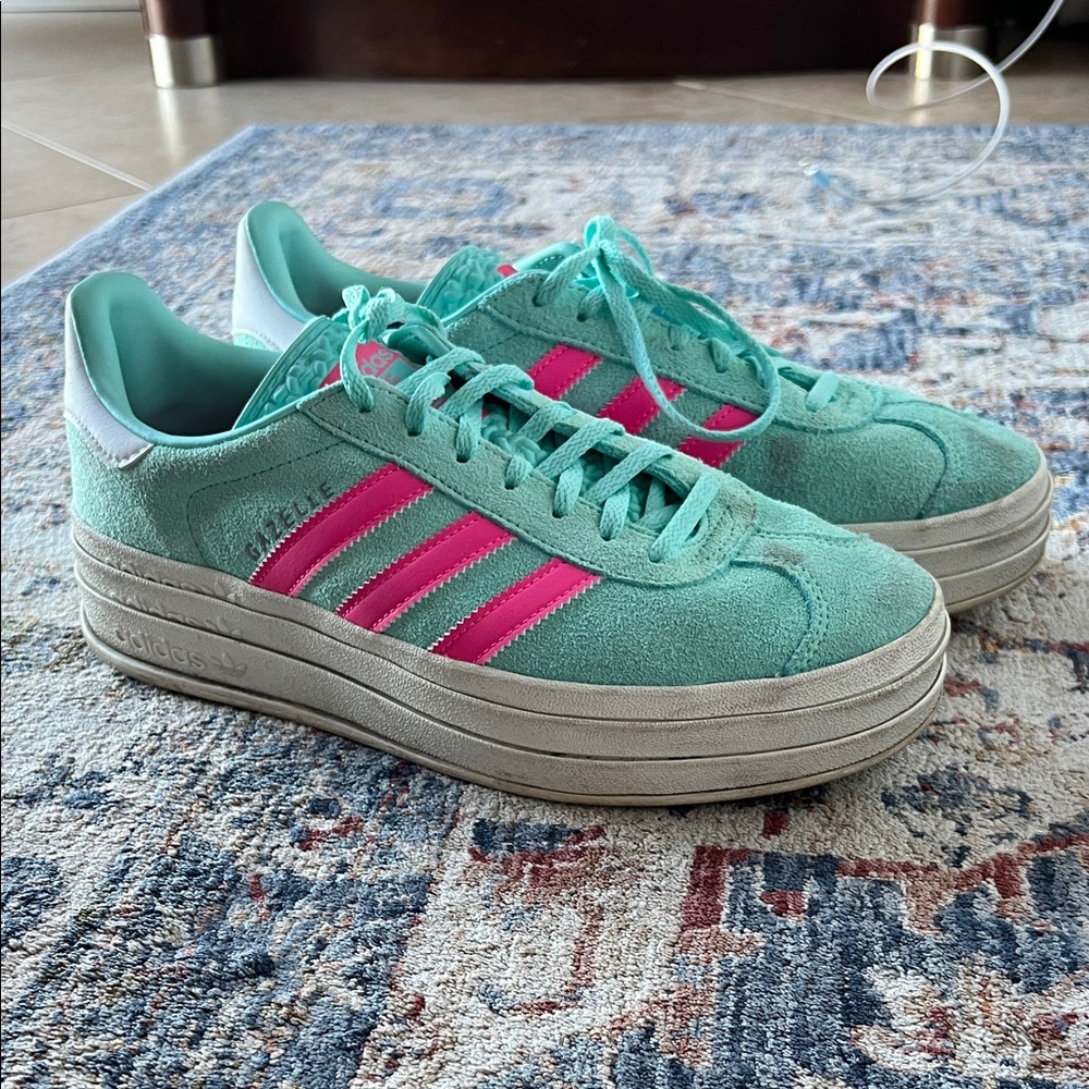 Adidas Women's Aqua and Pink Gazelles